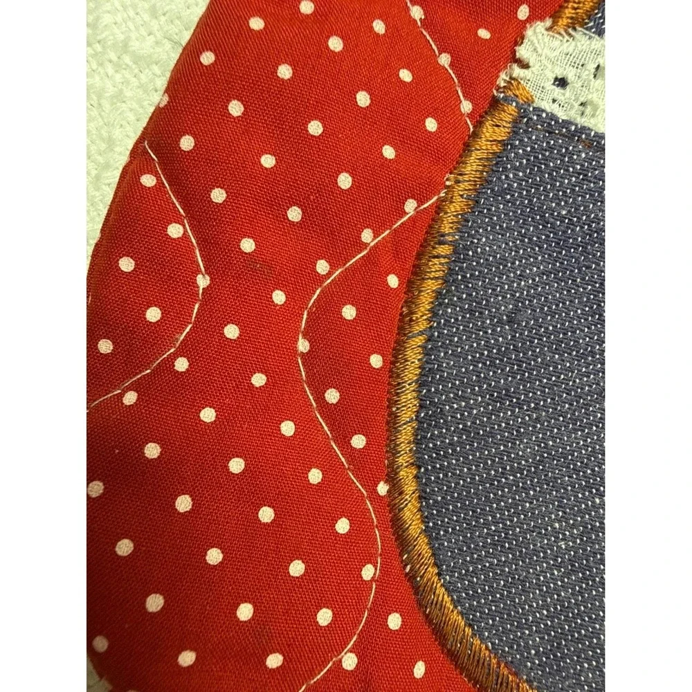 Vintage Handmade Christmas Stocking Red Polka Dot Bear Santa Hat Gift Appliqué‎